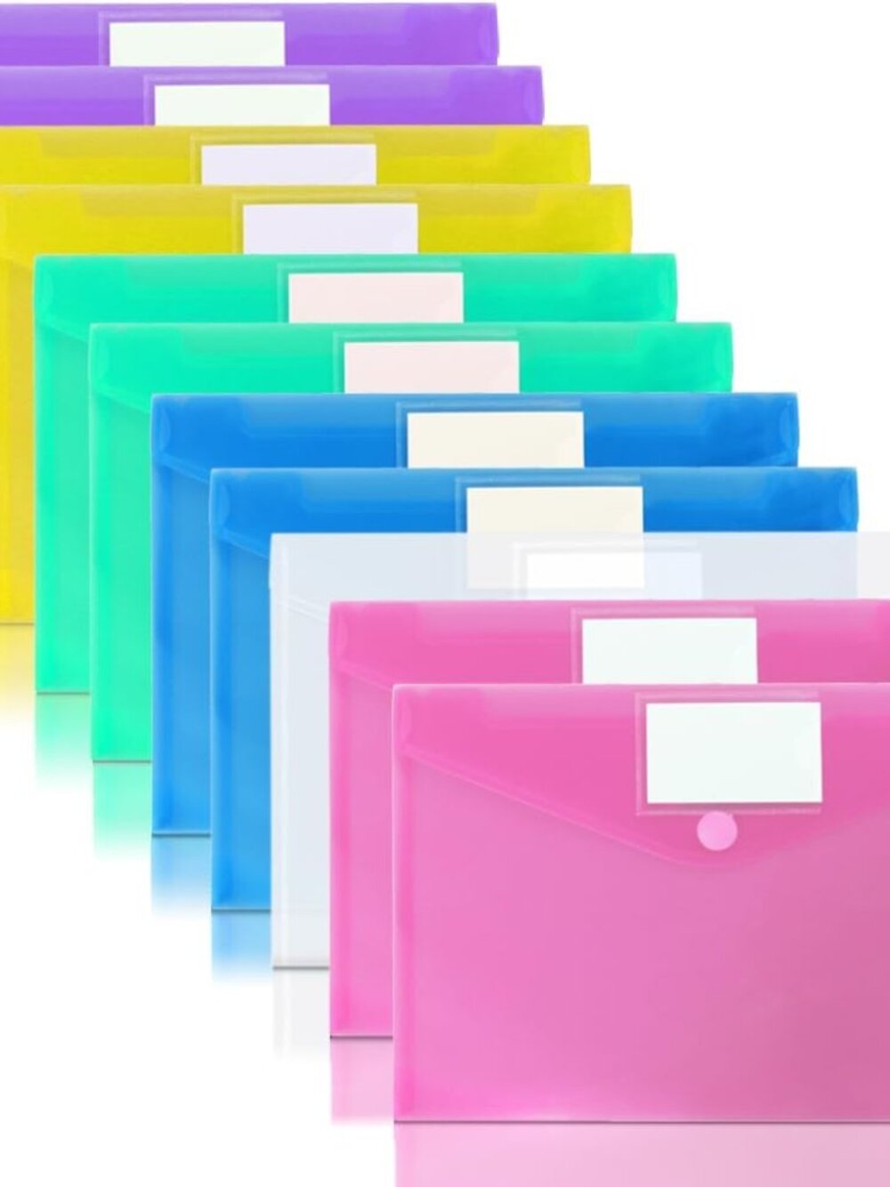 11 Pack Plastic Document Envelopes A4 Letter Hook & Loop Folders